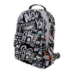 New York City Nyc Broadway Doodle Art Flap Pocket Backpack (large) by Grandong