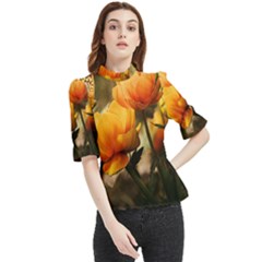 Yellow Butterfly Flower Frill Neck Blouse