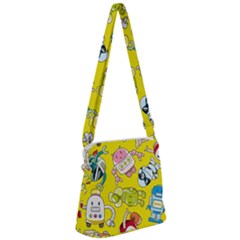 Robot Pattern Zipper Messenger Bag by Grandong