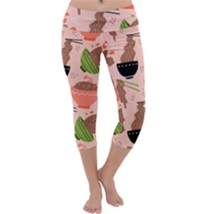 Japanese Street Food Soba Noodle In Bowl Pattern Capri Yoga Leggings by Grandong