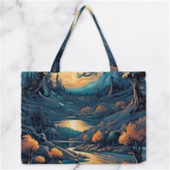 Forest River Night Evening Moon Zipper Medium Tote Bag by pakminggu