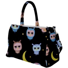 Cute-owl-doodles-with-moon-star-seamless-pattern Duffel Travel Bag by pakminggu