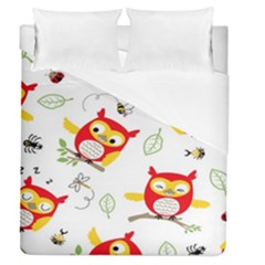 Seamless-pattern-vector-owl-cartoon-with-bugs Duvet Cover (queen Size) by pakminggu