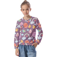 Cute-seamless-pattern-with-doodle-birds-balloons Kids  Long Sleeve Tee With Frill 