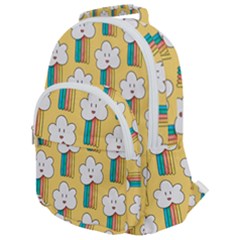 Smile-cloud-rainbow-pattern-yellow Rounded Multi Pocket Backpack