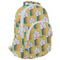 Smile-cloud-rainbow-pattern-yellow Rounded Multi Pocket Backpack View2