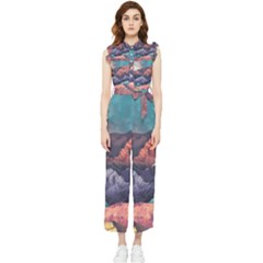 Adventure Psychedelic Mountain Women s Frill Top Chiffon Jumpsuit by uniart180623