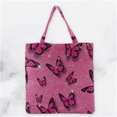 Pink Glitter Butterfly Grocery Tote Bag by uniart180623