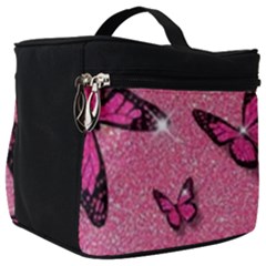 Pink Glitter Butterfly Make Up Travel Bag (big) by uniart180623