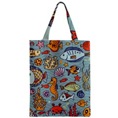 Cartoon Underwater Seamless Pattern With Crab Fish Seahorse Coral Marine Elements Zipper Classic Tote Bag by uniart180623