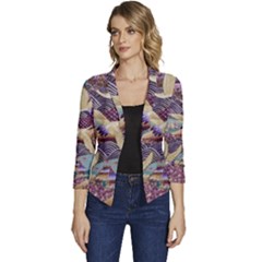 Textile-fabric-cloth-pattern Women s Casual 3/4 Sleeve Spring Jacket by Bedest