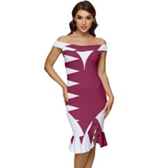 Heart-love-flag-qatar Off Shoulder Ruffle Split Hem Bodycon Dress by Bedest