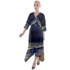 Beautiful Moon Nigh Sky Stars Quarter Sleeve Wrap Front Maxi Dress by Cowasu