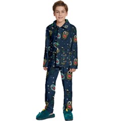 Monster Alien Pattern Seamless Background Kids  Long Sleeve Velvet Pajamas Set by pakminggu