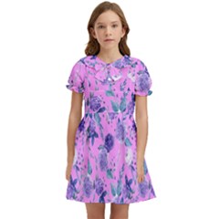 Violet-02 Kids  Bow Tie Puff Sleeve Dress