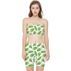 Vegetable Pattern With Composition Broccoli Stretch Shorts And Tube Top Set by pakminggu