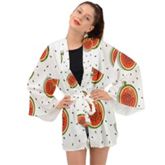 Seamless Background Pattern With Watermelon Slices Long Sleeve Kimono by pakminggu