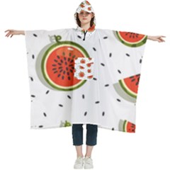 Seamless Background Pattern With Watermelon Slices Women s Hooded Rain Ponchos by pakminggu