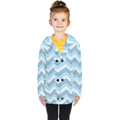 Seamless Pattern Of Cute Summer Blue Line Zigzag Kids  Double Breasted Button Coat by Bedest