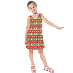 Christmas-papers-red-and-green Kids  Sleeveless Dress by Bedest