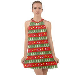 Christmas-papers-red-and-green Halter Tie Back Chiffon Dress by Bedest