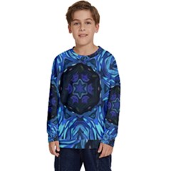 Background-blue-flower Kids  Crewneck Sweatshirt