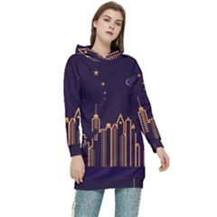 Skyscraper Town Urban Towers Women s Long Oversized Pullover Hoodie by pakminggu