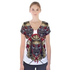 Samurai Katana Warrior Short Sleeve Front Detail Top by Cowasu