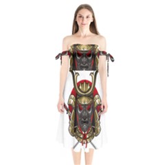 Samurai Katana Warrior Shoulder Tie Bardot Midi Dress by Cowasu