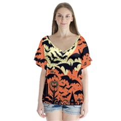 Bat Pattern V-neck Flutter Sleeve Top by Valentinaart