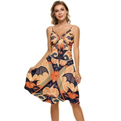 Bat Pattern Sleeveless Tie Front Chiffon Dress by Valentinaart