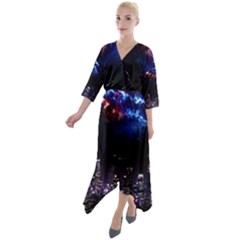 Science-fiction-sci-fi-forward Quarter Sleeve Wrap Front Maxi Dress by Cowasu