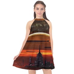 Science-fiction-digital-illustration Halter Neckline Chiffon Dress  by Cowasu