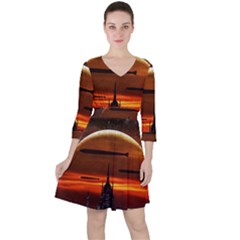 Science-fiction-digital-illustration Quarter Sleeve Ruffle Waist Dress by Cowasu