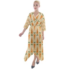 Patter-carrot-pattern-carrot-print Quarter Sleeve Wrap Front Maxi Dress by Cowasu