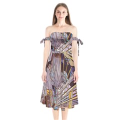 Abstract-drawing-design-modern Shoulder Tie Bardot Midi Dress by Cowasu