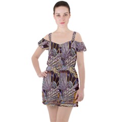 Abstract-drawing-design-modern Ruffle Cut Out Chiffon Playsuit by Cowasu