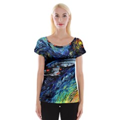 Spaceship Galaxy Parody Art Starry Night Cap Sleeve Top by Sarkoni