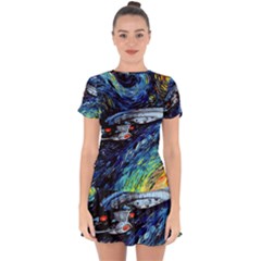 Spaceship Galaxy Parody Art Starry Night Drop Hem Mini Chiffon Dress by Sarkoni