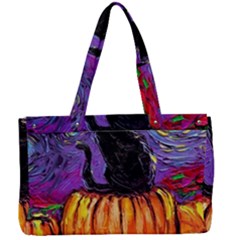 Halloween Art Starry Night Hallows Eve Black Cat Pumpkin Canvas Work Bag by Sarkoni