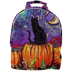 Halloween Art Starry Night Hallows Eve Black Cat Pumpkin Mini Full Print Backpack by Sarkoni