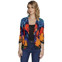 Lion Art Starry Night Van Gogh Women s One-button 3/4 Sleeve Short Jacket by Sarkoni