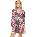 America pattern Tiered Long Sleeve Mini Dress View1