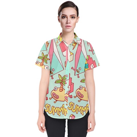 Summer Up Cute Doodle Women s Short Sleeve Shirt by Bedest