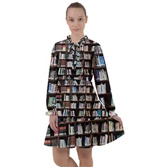 Book Collection In Brown Wooden Bookcases Books Bookshelf Library All Frills Chiffon Dress by Ravend