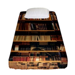 Books On Bookshelf Assorted Color Book Lot In Bookcase Library Fitted Sheet (single Size) by Ravend