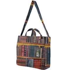 Books-library-bookshelf-bookshop Square Shoulder Tote Bag by Ravend