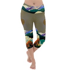 Surreal Art Psychadelic Mountain Lightweight Velour Capri Yoga Leggings by Ndabl3x