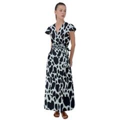 Black And White Cow Print 10 Cow Print, Hd Wallpaper Flutter Sleeve Maxi Dress