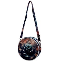 Blue And Brown Flower 3d Abstract Fractal Crossbody Circle Bag by Bedest